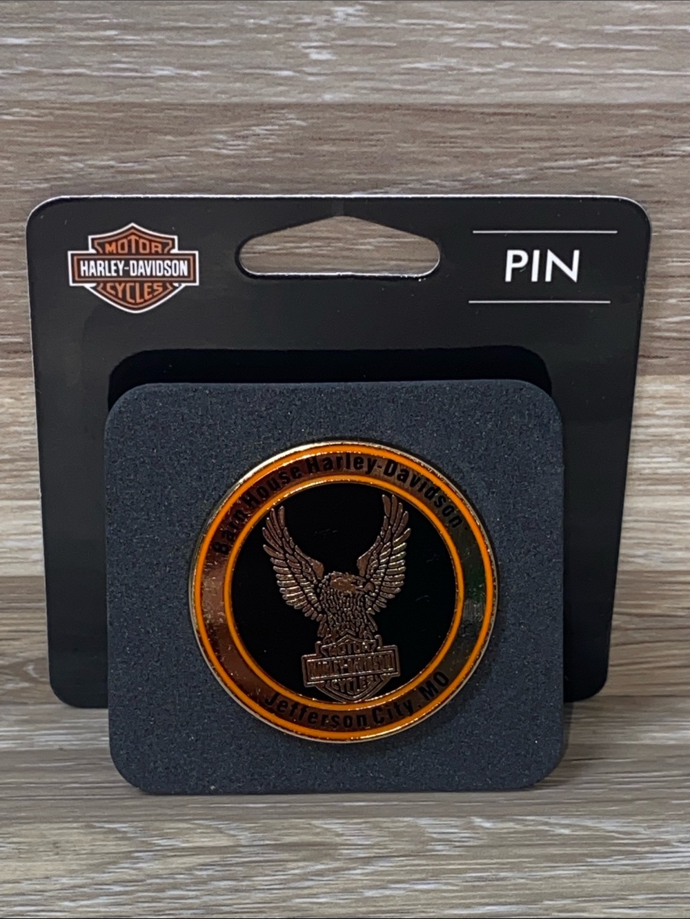 Harley-Davidson Black and Orange Eagle Lapel Pin been there Series Missouri